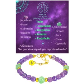 Ayriwoyi Pisces Zodiac Bracelet 12 Constellations Healing Crystal small Beads Birthstone Bracelets Amethyst Green Aventurine Beaded Bracelet Birthday Gift for Women