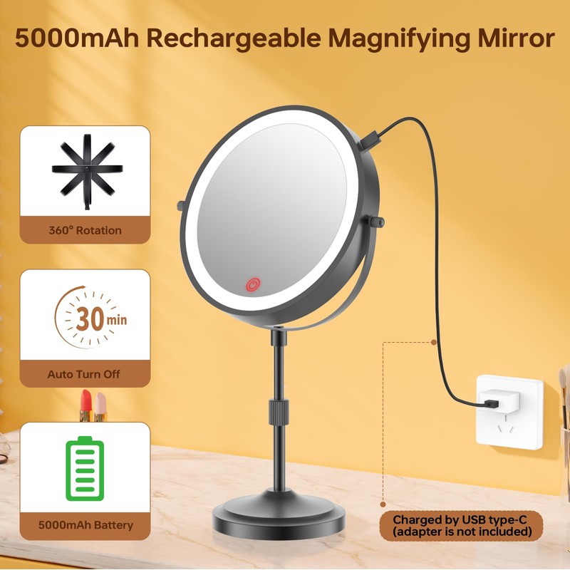 Erlingeryi 9" Magnifying Mirror with Lights 20X, Height Adjustable Lighted