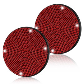2Pcs Car Water Coasters, Jagowa Shiny Diamonds Crystal Anti-Slip PVC Soft Coasters Car Cup Holder Car Accessories for Women and Girls (Red)