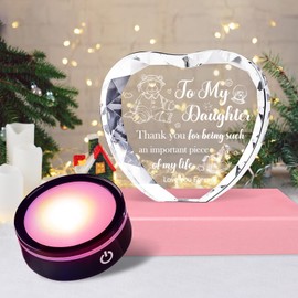 ROCKY&CHAO to My Daughter Laser Engraved Crystal - 6-Color LED Heart Keepsake Daughter Gift from Mom & Dad for Birthday, Graduation
