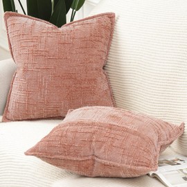 Madizz Set of 2 Chenille Decorative Cushion Covers, Soft Neutral Throw Cushions for Sofa, Boho Accent Decorative Cushion Covers for Bedroom, Living Room, Modern Home Decor, Pink, 45 x 45 cm