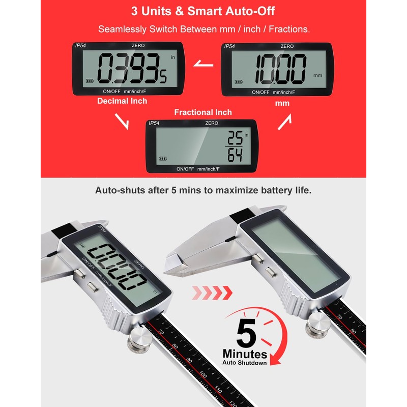 GODESON 8" Digital Caliper, 0.001" Precision Rechargeable Vernier Caliper -