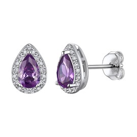 Suplight Sterling Silver Amethyst Earrings Teardrop February Birthstone Earrings for Women