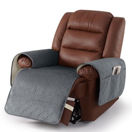 Timeles Velvet Recliner Seat Covers Waterproof Reclining Chair Cover Without Backrest Thick Soft Washable (Gray, Oversized Fits 30-inch Seats)