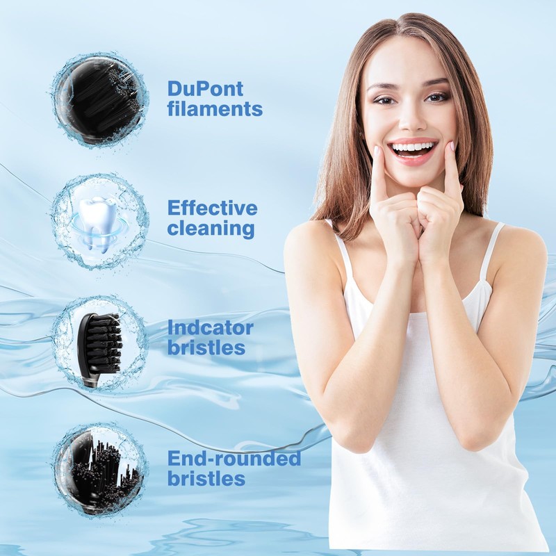 Toothbrush Replacement Heads for Moon Electric Toothbrush, Black, 5 Pack