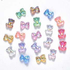 Beadthoven Pack of 50 Bear Nail Art Resin Cabochons Mini Micro 3D Aurora Bear Resin Cabochons Nail Beads AB Colour Plated for Nail Care Decoration 10 x 8.5 x 4.5 mm