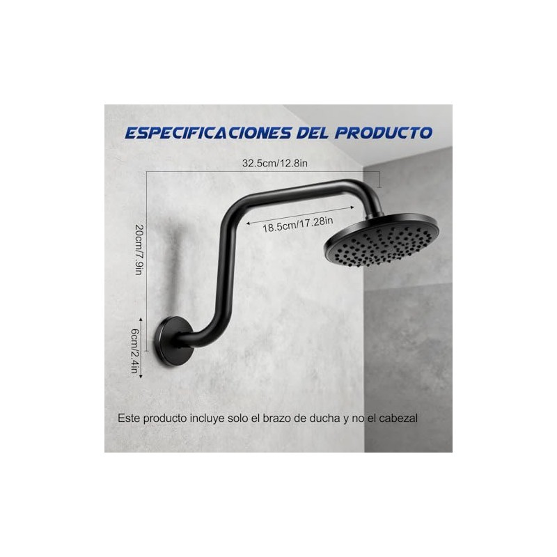 Brazo y Chapetón de Acero Inoxidable para Regadera de Ducha