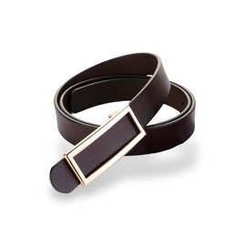 Cinturón de piel genuino suave para mujer, ancho de 2 cm, cinturón de cintura rectangular color dorado y sólido, Marrón Oscuro, For Waist 28"- 34", Women Size S-M, 4-6