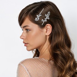4 Pcs Rhinestone Hair Clips Silver Bridal Hairpin Barrette Leaf Wedding Prom HairPins Elegant Unique Hair Accessories Crystal Bobby Pins for Brides Bridesmaids Flower Girls