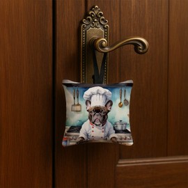 Caroline's Treasures French Bulldog The Chef Hanging Square Fabric Ornament 3.5 × 3.5 Decorative Door-Knob & Tree Hanger, Soft Fabric