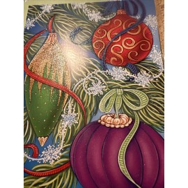 Vtg Unused Christmas Card Heavy Glitter Ornaments Tree Branches Large W/Env