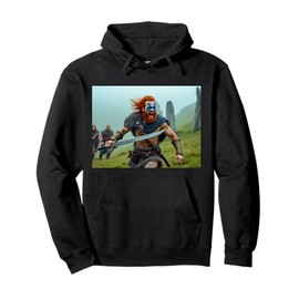 Proud Highlander stands defiant over misty Scottish hills Pullover Hoodie