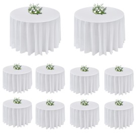 NexaLume 10 Pack 132 Inch (11 Ft) Round Polyester Tablecloth | Mantel Redondo - White Washable | Fits 96-120 Inch (8-10 Ft) Round Tables/Mesas Redondas | Wedding, Birthday, Banquet Decor