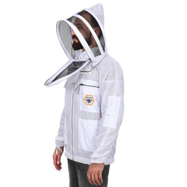 BP-301 Beekeeping Jacket with Veil, 3-Layer Ultra Ventilated Suit for Full Protection, Safety Fencing, YKK Zippers, and Carrying Bag (White Fencing Veil, Medium)