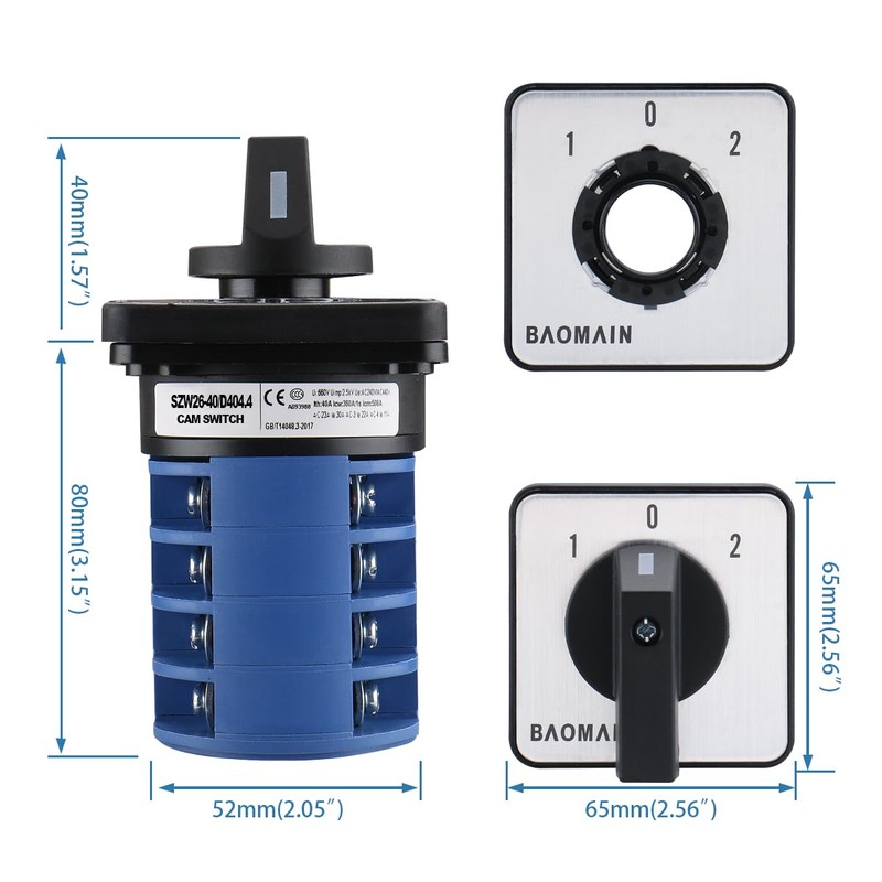 Baomain 40A Rotary Cam Changeover Switch AC 660V 3 Positions