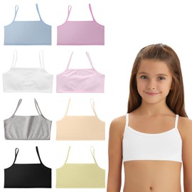 Mayoii 8 Pack Girls Sports Bras – Cotton Crop Tops for Girls, Soft Comfortable Non-Padded First Bras (UK, Age, One Size, Regular, White*1 Pink*1 Black*1 Skin*1 Blue*1 Gray*1 Yellow*1 Purple*1)