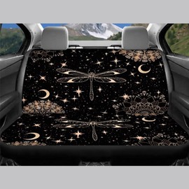 Dragonfly Star Moon Print Car Seat Cover Sets for Women Full Set of 4 High Back Bucket Seat Covers Suitable for All-Season Universal Fit Sedan SUV Truck, Black
