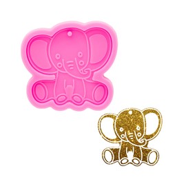 Shiny Glossy Cute Cartoon Elephant Shape Keychain Molds for Epoxy Resin with Hole DIY Silicone Molds Custom Keychain Polymer Clay Moulds Jewelry Pendant Epoxy Crafting Mold