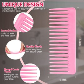 Large Hair Detangling Comb Wide Tooth Comb for Curly Hair Wet Dry Hair, No Handle Detangler Comb Styling Shampoo Comb (Pink)