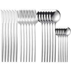 Ausein Juego de Cubiertos de 24 Piezas, Cubiertos de Acero Inoxidable para 6 Personas Incluye Cuchillos, Tenedores y Cucharas, Set de Cubiertos para C