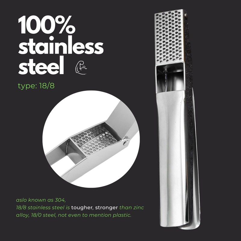 CLOVE Premium 18/8 Stainless Steel Garlic Press Rocker, 100% Anti-Rust