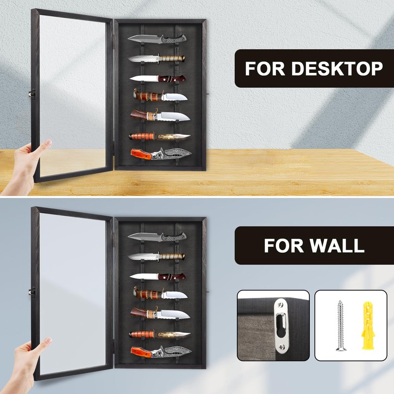 Triceratops Knife Display Case with Lockable Clear Acrylic Door, Wall