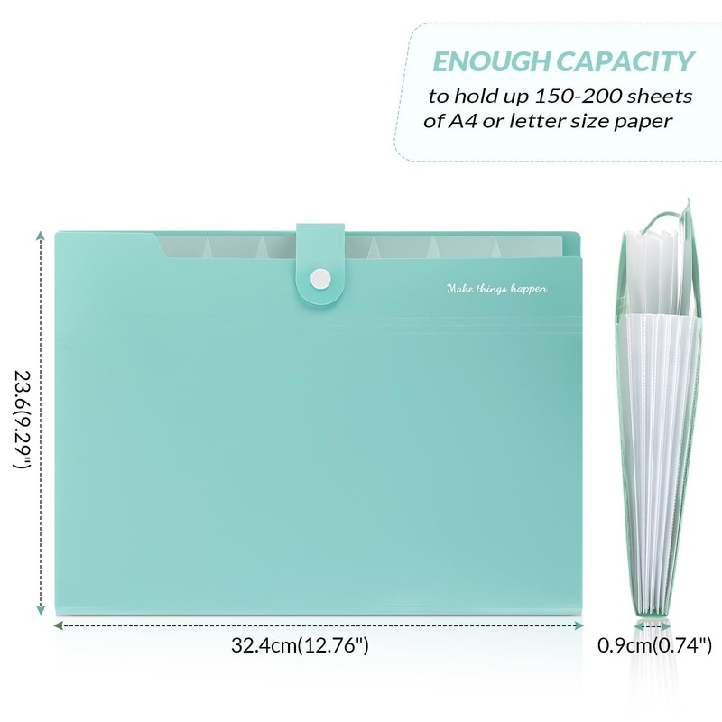 SKYDUE A4 Expandable Document Folder 8 Pockets Organizer (Lake Green)