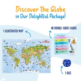 Unikplay Geografika Flash Cards World Map Game, Learning Resources and Educational Games for Boys and Girls, Homeschool Supplies and Geography Gifts for Ages 6+, 2-4 Players