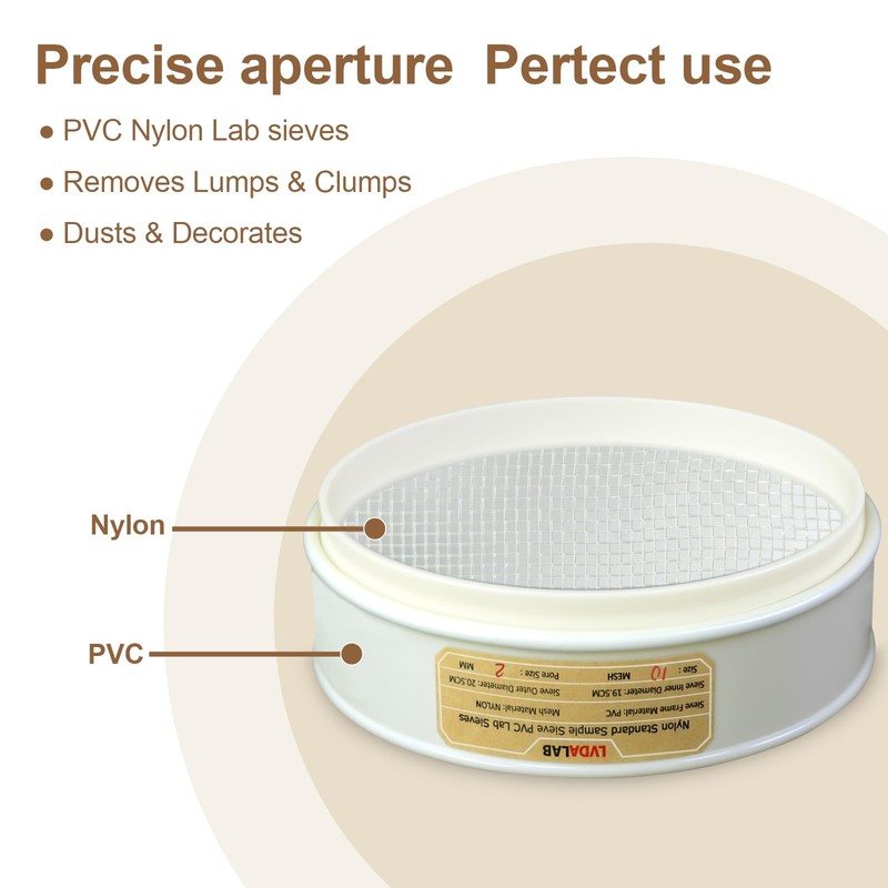 10 Mesh(2mm) PVC Nylon Lab Sieve, LVDALAB 7.9Inch(20cm) Diameter Sample