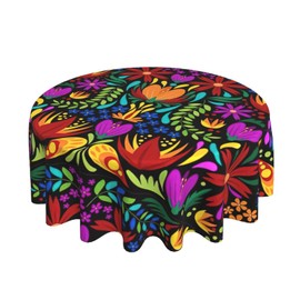 Fzvdcio Colorful Mexican Floral Tablecloth Round Table Cover Washable Polyester Table Cloth for Kitchen Party Picnic Dining Decor 60 Inch
