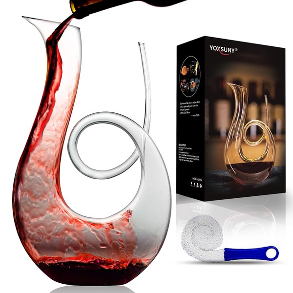 YOXSUNY Wine Decanter, Upgraded Swan Wine Decanter, 1.7L, Clear, Hand Blown Red Wine Decanters, Lead-Free Crystal Decanter Accessories, Wine Carafe, Wine Gift for Wine Lovers