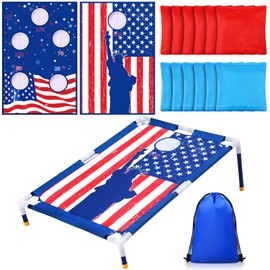 American Flag 2 in 1 Bean Bag Toss with 12 Bean Bags for Girls Boys Star and Striped Bean Bag Toss Outdoor Games Cornhole Game Set Portable Bean Bag Toss Games for Outdoor Activities Gifts