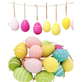 Pubbyuer Easter Eggs for Hanging, Pack of 24 Beautiful Hanging Decorations Made of Plastic, Colourful, Robust and Reusable, Hanging Outdoors Indoors, Perfect for Crafts, Hiding and Decorating