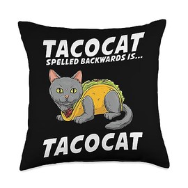 Taco Lover Funny Gifts For Men Women Tacocat Cinco de Mayo Palindrome Taco Cat Lover Mexican Fun Throw Pillow, 18x18, Multicolor