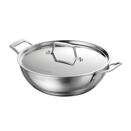 Tramontina Utsava 4-Quart Tri-Ply Clad Stainless Steel Kadai with Lid, Large Kadhai Pot for Indian Cooking