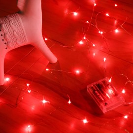 Mikasol Led String Lights, Mini Battery Powered Copper Wire Starry Fairy Lights, Battery Operated String Lights for Bedroom, Christmas, Parties, Wedding, Centerpiece, Decoration (10m/33ft Red)