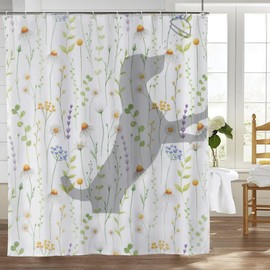 Remzoke Floral Shower Curtain for Bathroom Flower Funny Dog Shower Curtains for Bathtub Rustic Botanical Plant Waterproof Polyester Fabric Shower Curtain with Hooks 60x72 Inches