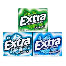 Extra Sugar-Free Chewing Gum Mint Variety 3 packs, Spearmint, Polar Ice, Peppermint, 15 Sticks Each (Total 45 Sticks)