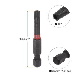 sourcing map 2pcs T27 Impact Rated Torx Bit 1/4" Hex Shank 2" Length Magnetic Security Star Screwdriver Power Tool