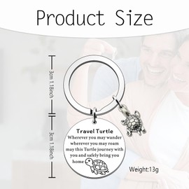 Travel Turtle Keyring,Stainless Steel Gifts for Someone Traveling Tortoise Gifts Going Travelling Travellers,Cute Good Luck Driving Car Essentials Keychain Accessories for Women Men Graduation Gift