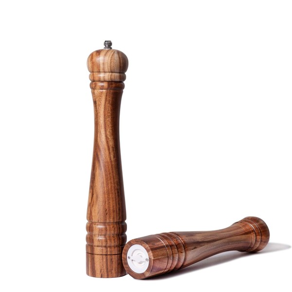 DeroTeno Salt and Pepper Grinder in Hard and Adjustable Ceramic, Acacia Wood, Height 30 cm