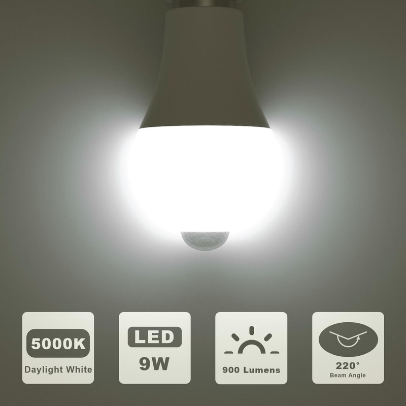 ORALUCE Motion Sensor Light Bulbs Indoor Outdoor 60 watt Equivalent,