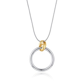 CLASSYZINT 30" Long Silver Necklace For Women Round Snake Chain Large Hoop Charm With A Gold Connector Link Pendant Necklace Sweater Necklace Gifts