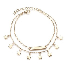 72ore Gold Anklet Layered Anklet Bracelet Boho Anklet Adjustable Link Chain Anklet Fashion Leaf Moon Star Charm Anklet Summer Beach Foot Jewelry Gifts for Women Friends