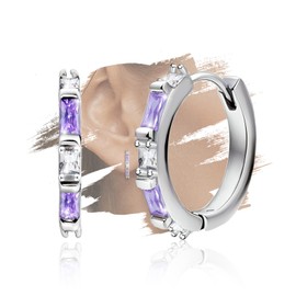 Sterling Silver Round Hoop Earrings Charms Hypoallergenic Fashion Dainty Huggie Hoop CZ Jewelry Birthday Gift for Women, White Gold, Cubic Zirconia