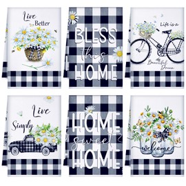 Geyoga 6 Pcs Floral Kitchen Towels Flamingo Dish Hand Towels Sunflower Daisy Flower Wildflower Tea Towels for Spring Summer Kitchen Bathroom Decor,16 x 24 Inch(White, Black,Daisy)