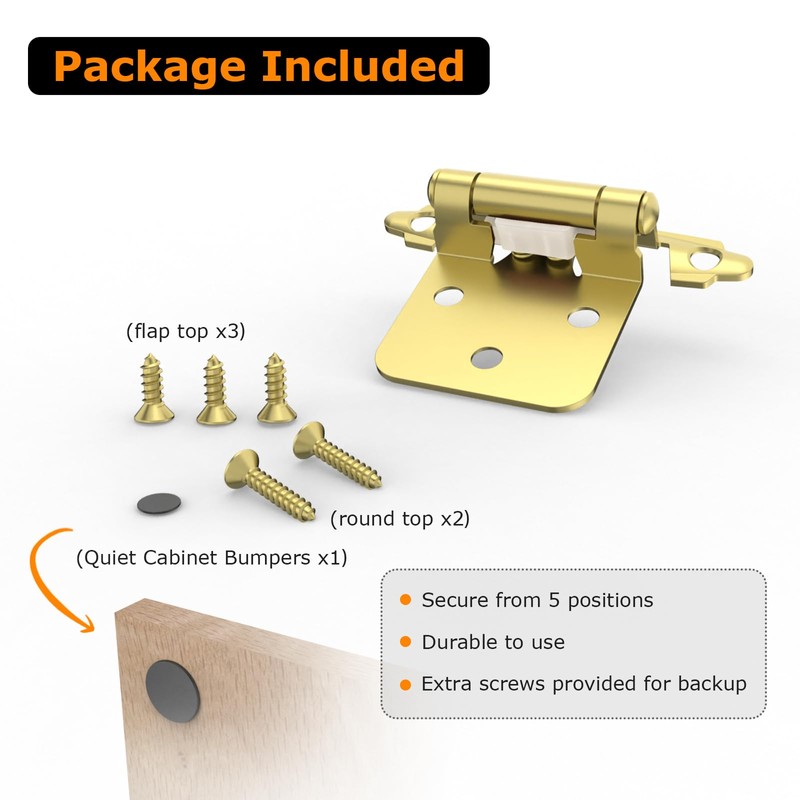 Chibery 10 Pack 1/2" Overlay Cabinet Hinges, Semi-Concealed Hinge, Cabinet