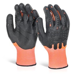 Beeswift Glovezilla Cut Resistant Fully Coated Impact Glove/Tear Resistance Safety Gloves Personal Protective Equipment Work Gloves PPE Workwear – Orange/Black - Large - 1 Pair