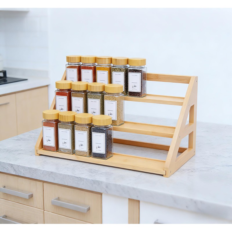 Rasydyn Bamboo Spice Rack: Large Spice Shelf for Kitchen Countertop
