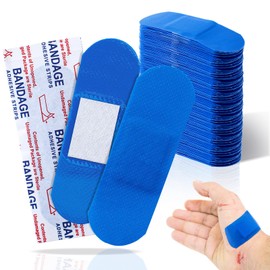 Geiserailie 120 Pcs Food Service Blue Detectable Bandage Woven Fingertip Waterproof Flexible Bandages Non-Stick Pad Latex Free for Catering First Aid Kit Wound Care and Protection(1" X 3",Rectangle)